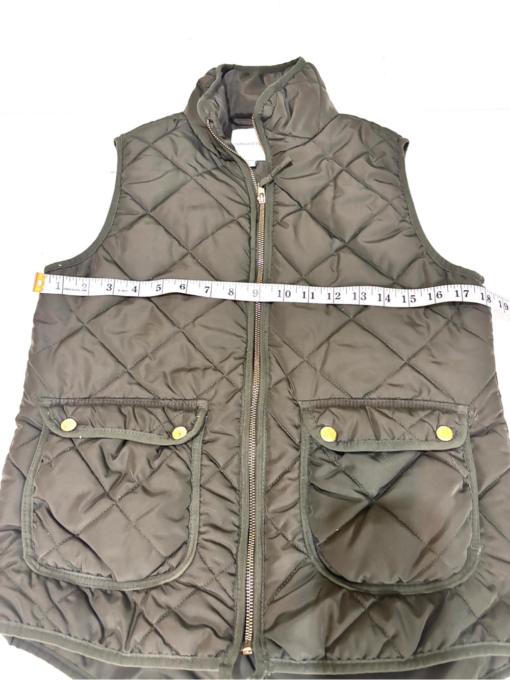 Thread & Supply Olive Green Quilted Vest with Gold Zipper Detail - Picture 7 of 10